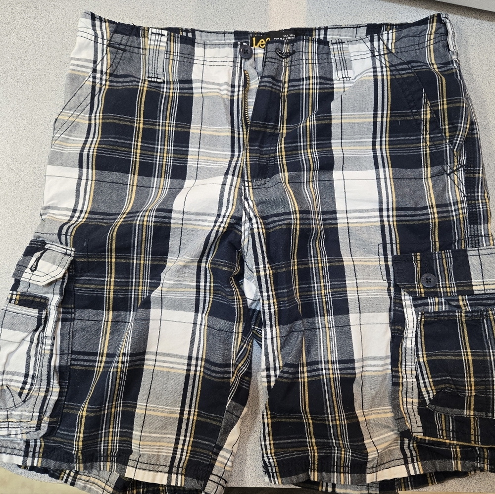 Lee Men's Plaid Shorts - Black, White, Yellow
